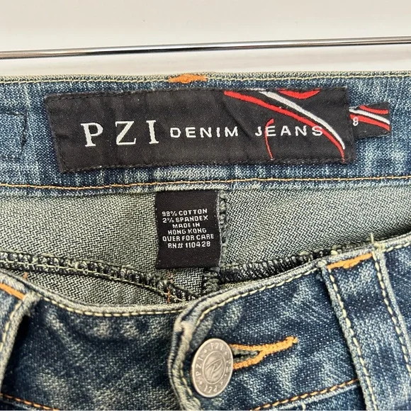 PZI Classic Blue Flare Wide Leg Jeans with Contrast Stitching - Picture 3 of 6